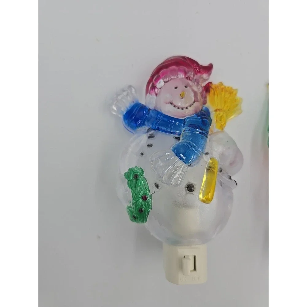 Vtg CHRISTMAS SANTA SNOWMAN ACRYLIC VINTAGE NIGHT LIGHTS HOLIDAY DECOR PLUG‎ IN